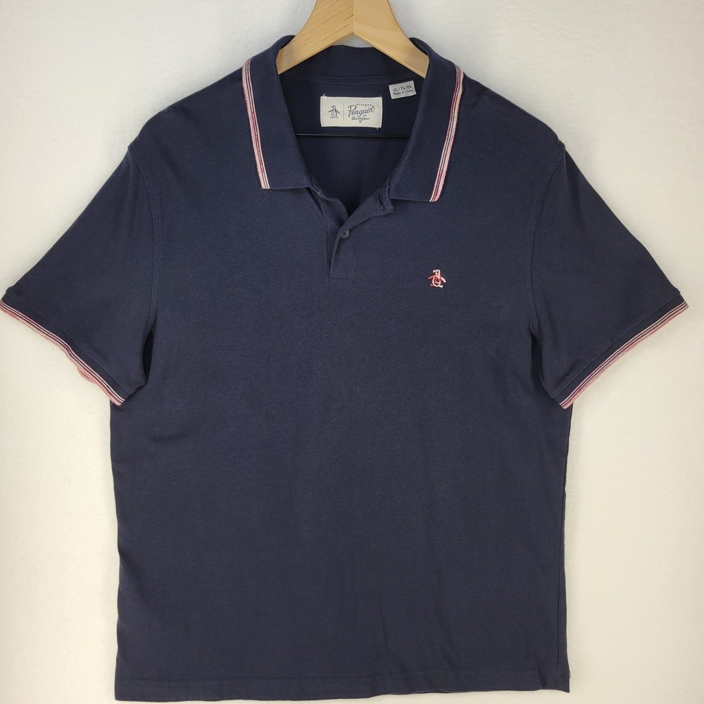 Original Penguin Earl Pique Polo Shirt Men's XL Navy Cotton Pete Logo Preppy